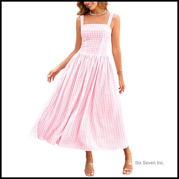 Dresses & Skirts - Summer Corset Midi Dress Flowy Square Neck Sleeveless Lace Wedding Guest